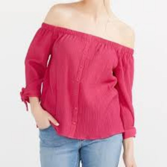 Reitmans Pink Off the Shoulder Top Short Cut Medium - Picture 1 of 9